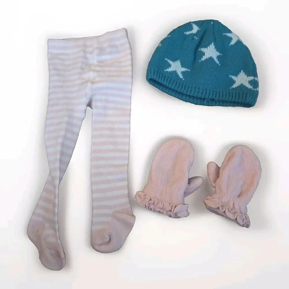 Lot Of Baby Todder Girls Sz 12 Months Tights Beanie Mittens Winter Cold Weather